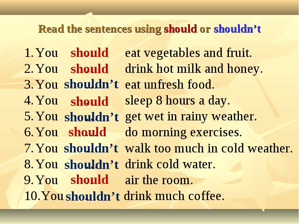 Complete the sentences using should. Предложения с глаголом should. Предложение с should на английском. Предложения с глаголом should на английском. Предложения с глаголом shouldn't.