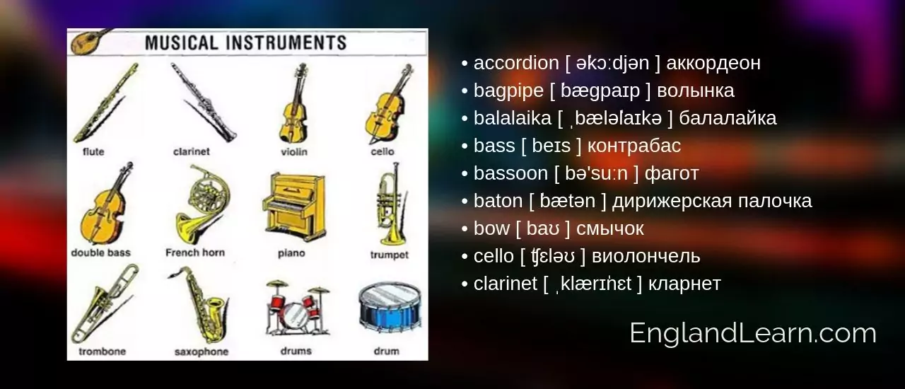 Включи музыку на английском языке. Музыкальные инструменты на ангш. Музыкальные инструменты на английском. Музыкальные инструменты UF fyubcrjv. Муз инструменты на английском.