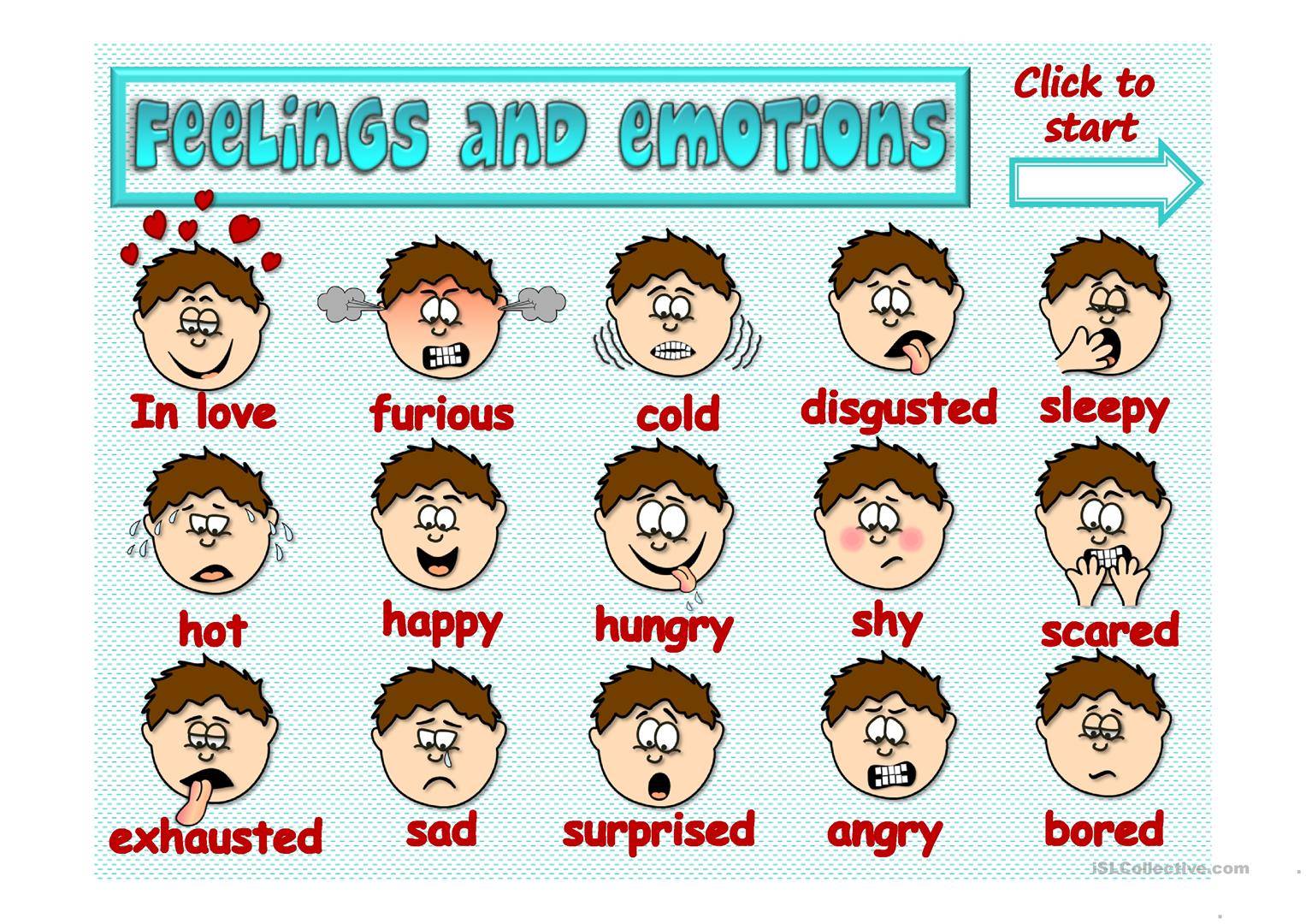 Описание эмоций на картинке на английском