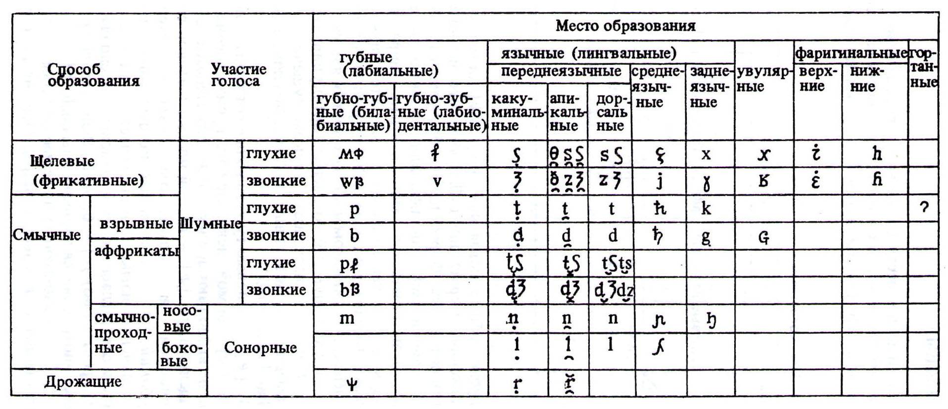 Классификация согласных звуков английского языка таблица