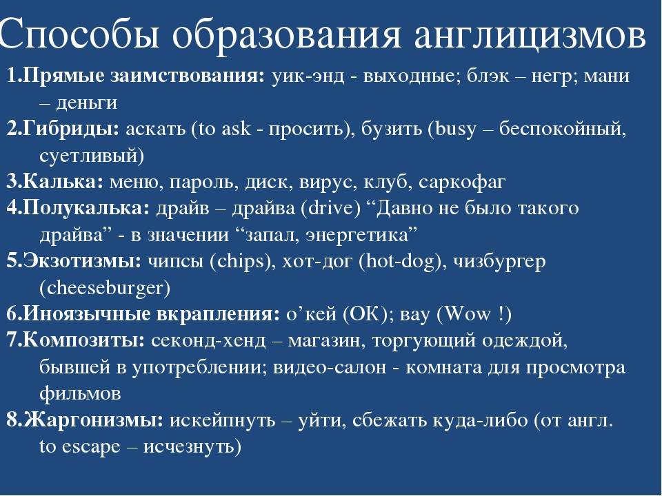 Англицизмы в русском языке проект по английскому