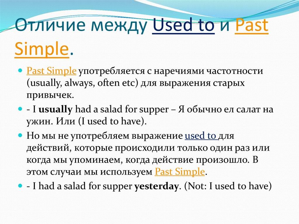 I didn t used to like. Past simple used to правило. Usually used to правило. To get used to правило. Конструкция used to.