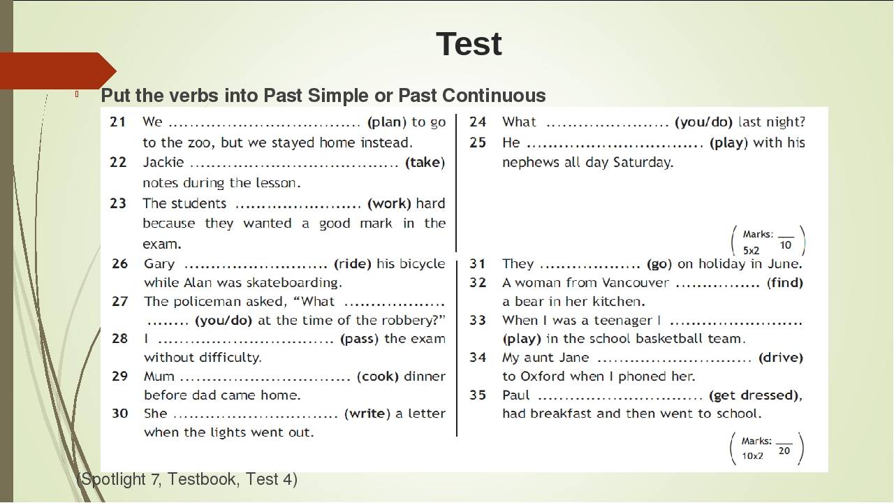 Past simple test 6